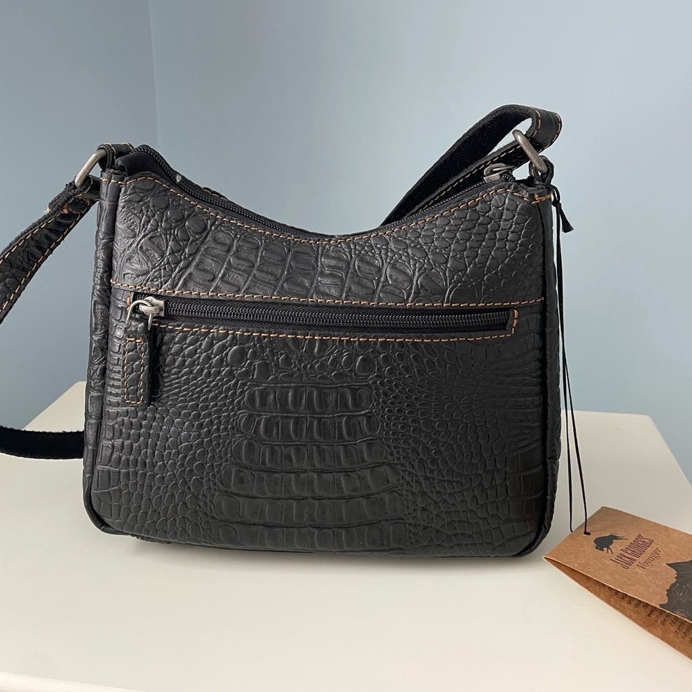 NWT JACK GEORGES Voyager Collection Slim Shoulder Bag in Black Croc Leather